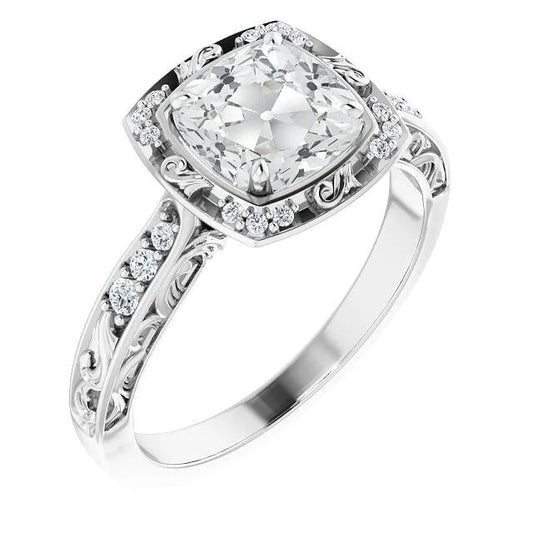 Antique Style Halo Genuine Cushion Old Mine Cut Diamond Ring 4.25 Carats Gold