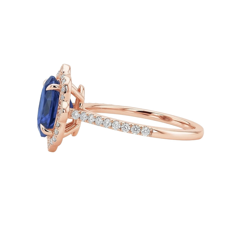 Antique Style Halo Natural Earth Mined Diamond Ring Flower Style Blue Sapphire 6.20 Carats