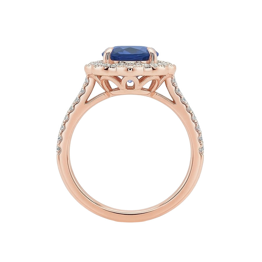Antique Style Halo Natural Earth Mined Diamond Ring Flower Style Blue Sapphire 6.20 Carats