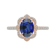 Antique Style Halo Natural Earth Mined Diamond Ring Flower Style Blue Sapphire 6.20 Carats