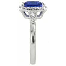 Antique Style Halo Natural Earth Mined Diamond & Ceylon Sapphire Ring White Gold 6 Carats