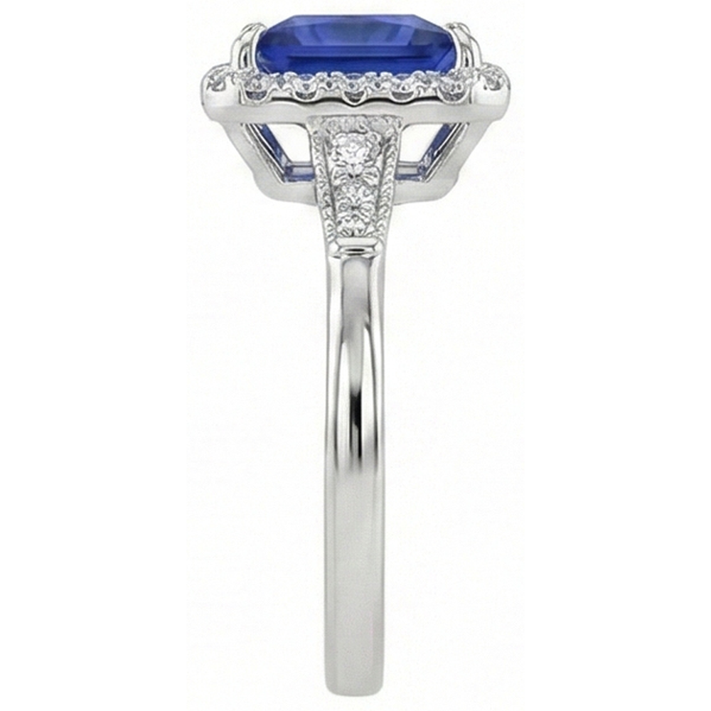Antique Style Halo Natural Earth Mined Diamond & Ceylon Sapphire Ring White Gold 6 Carats