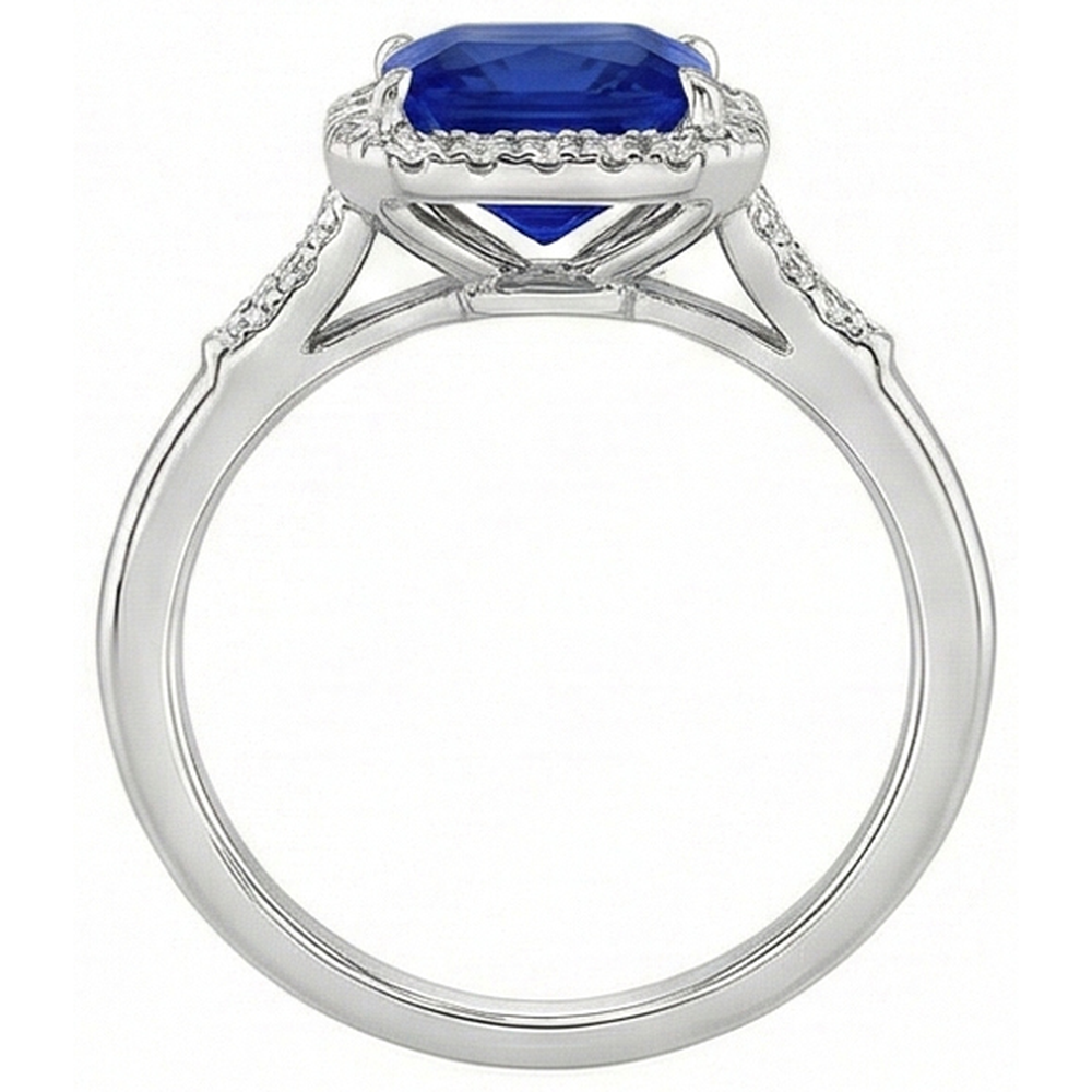 Antique Style Halo Natural Earth Mined Diamond & Ceylon Sapphire Ring White Gold 6 Carats