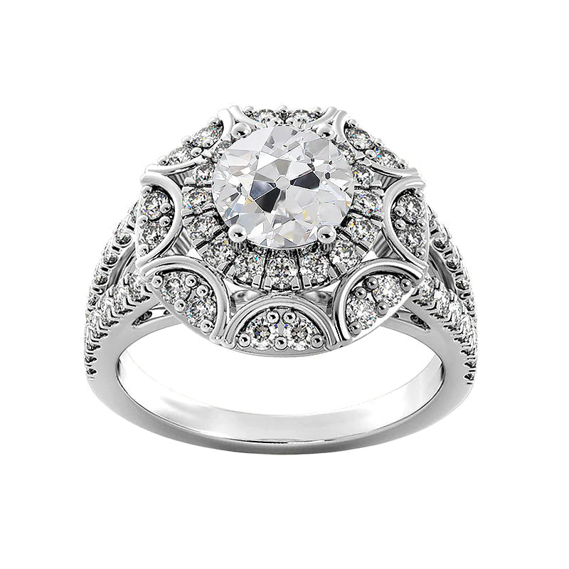 Antique Style Halo Old Cut Round Real Diamond Ring Split Shank 4.75 Carats