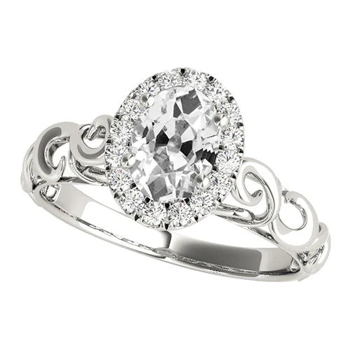 Antique Style Halo Oval Old Miner Real Diamond Ring 3.75 Carats Filigree