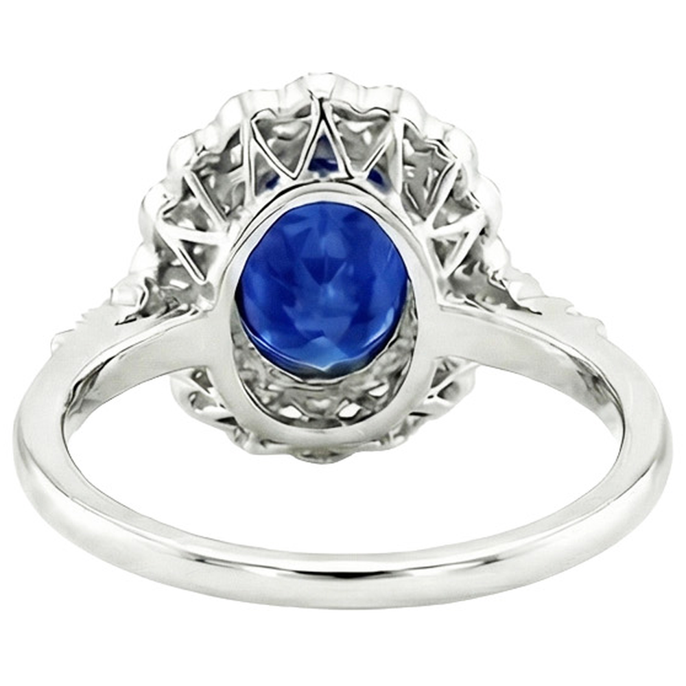 Antique Style Halo Ring Bezel Set Blue Sapphire With Natural Earth Mined DIAMOND ( NOT LAB GROWN )s 4 Carats