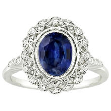 Antique Style Halo Ring Bezel Set Blue Sapphire With Natural Earth Mined DIAMOND ( NOT LAB GROWN )s 4 Carats