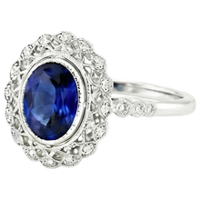 Antique Style Halo Ring Bezel Set Blue Sapphire With Natural Earth Mined DIAMOND ( NOT LAB GROWN )s 4 Carats