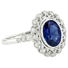 Antique Style Halo Ring Bezel Set Blue Sapphire With Natural Earth Mined DIAMOND ( NOT LAB GROWN )s 4 Carats