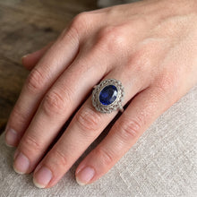 Antique Style Halo Ring Bezel Set Blue Sapphire With Natural Earth Mined DIAMOND ( NOT LAB GROWN )s 4 Carats