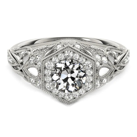 Antique Style Halo Round Old Cut  Real Diamond Ring 3.50 Carats