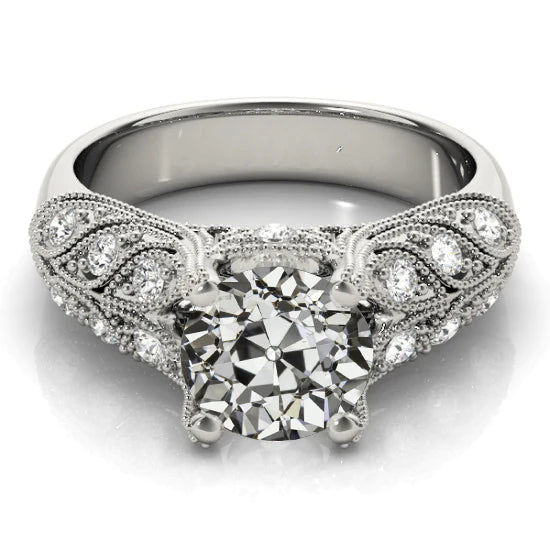 Antique Style Lady's Ring Old Mine Cut Real Diamond 3.50 Carats Gold