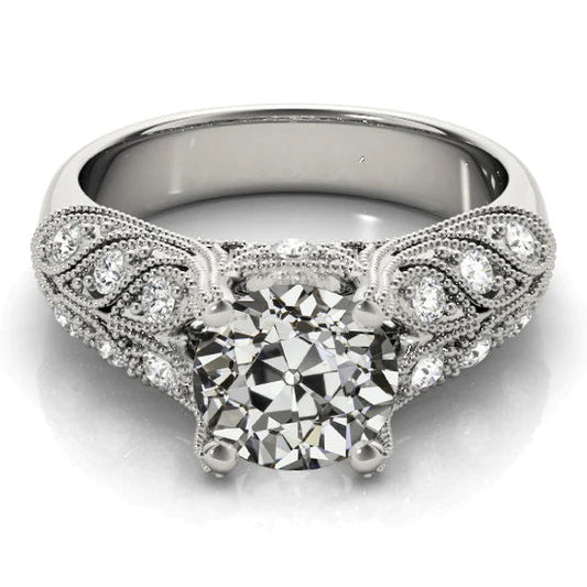 Antique Style Lady's Ring Old Mine Cut Real Diamond 3.50 Carats Gold