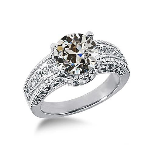 Antique Style Lady's Ring Old Miner Genuine Diamond Gold 2.50 Carats Jewelry