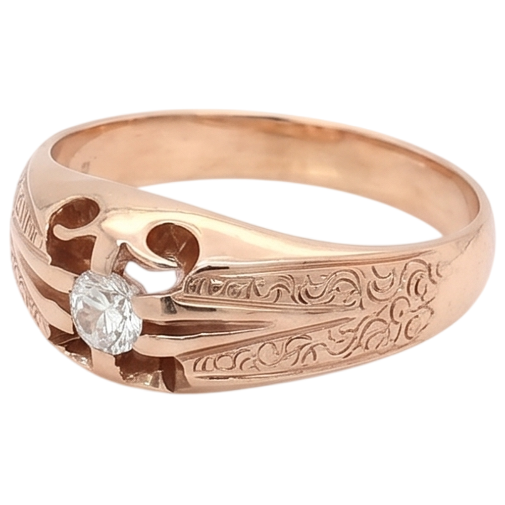 Antique Style Men's Natural Earth Mined Diamond Ring 0.50 Carats Filigree