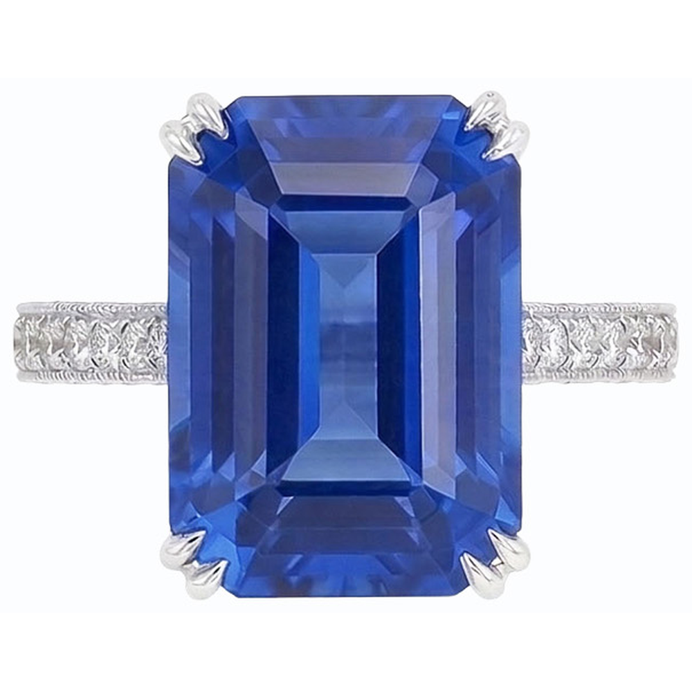 Antique Style Natural Earth Mined Diamond Emerald Blue Sapphire Ring Accented 8 Carats