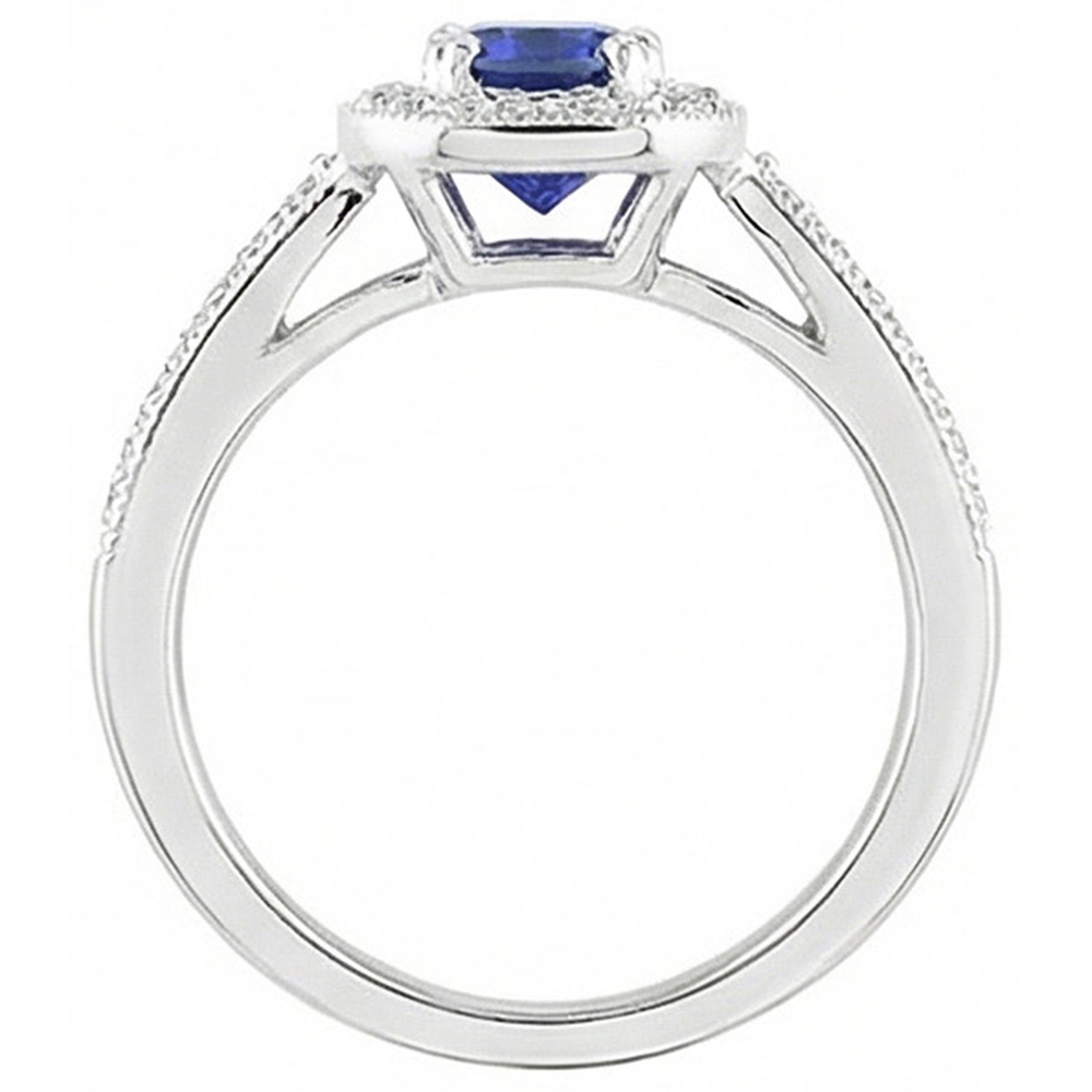Antique Style Natural Earth Mined Diamond Halo Blue Sapphire Ring 3 Carats Milgrain Shank