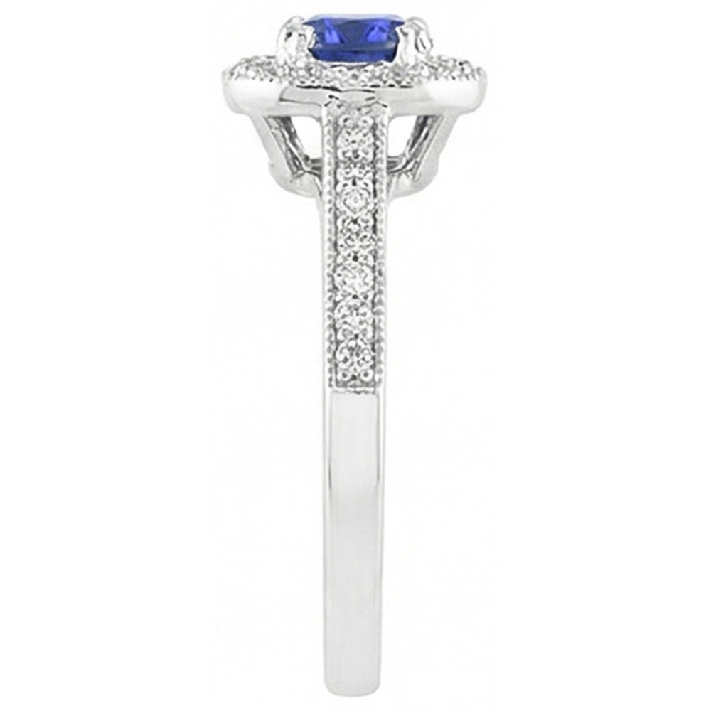 Antique Style Natural Earth Mined Diamond Halo Blue Sapphire Ring 3 Carats Milgrain Shank