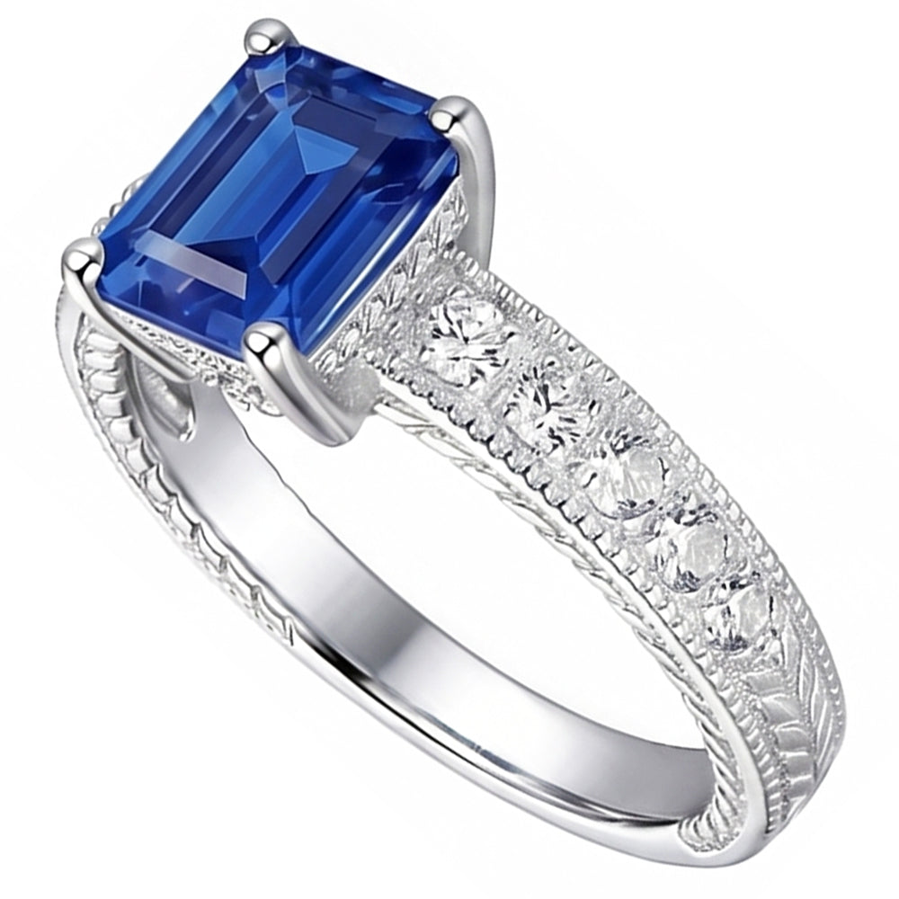 Antique Style Natural Earth Mined Diamond Ring Basket Setting Blue Sapphire 1.75 Carats