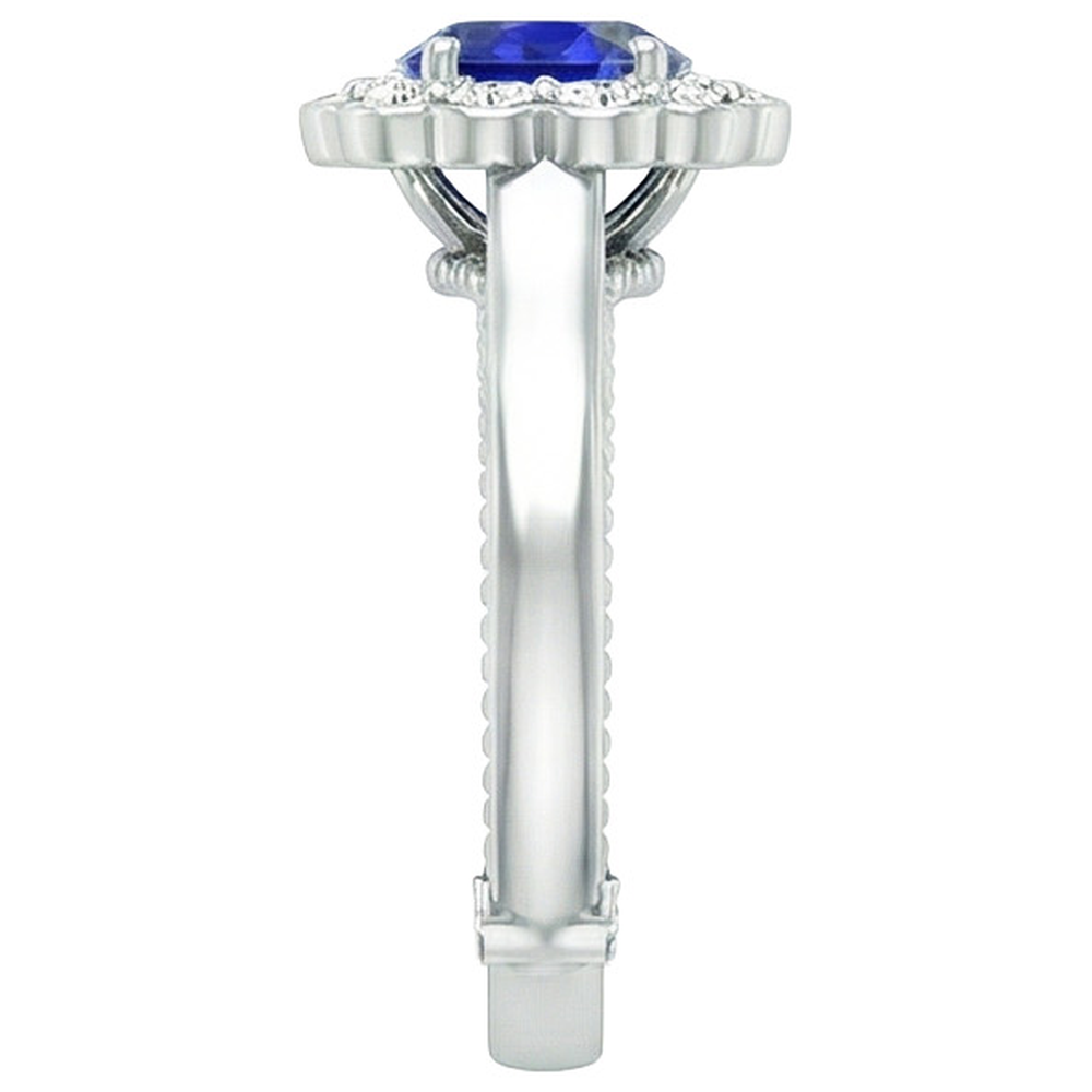 Antique Style Natural Earth Mined Diamond Ring Halo Flower Style Blue Sapphire 2.50 Carats