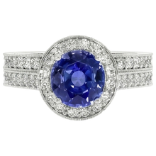 Antique Style Natural Earth Mined Diamond Ring Set 6 Carats Round Blue Sapphire White Gold