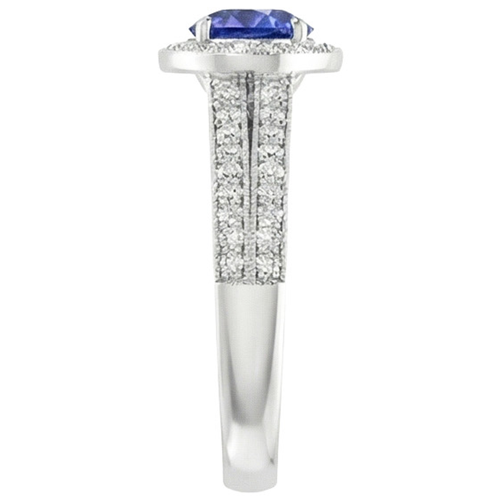 Antique Style Natural Earth Mined Diamond Ring Set 6 Carats Round Blue Sapphire White Gold