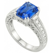 Antique Style Natural Earth Mined Diamond Sapphire Engagement Ring 4 Carats Double Prong