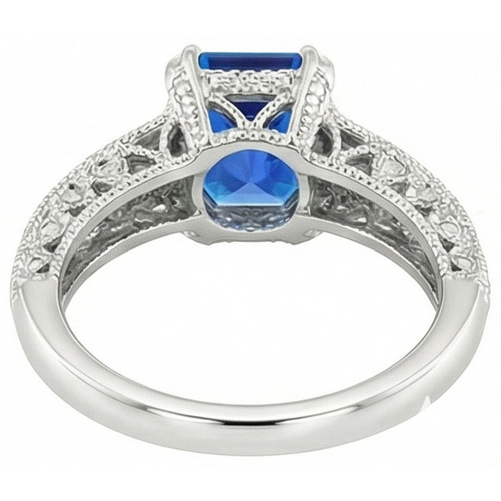Antique Style Natural Earth Mined Diamond Sapphire Engagement Ring 4 Carats Double Prong