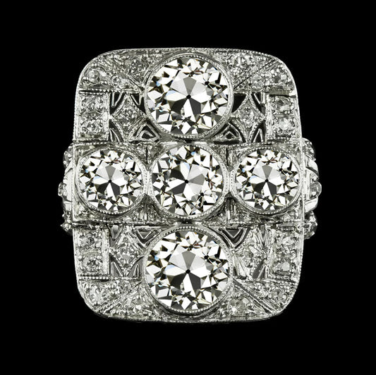 Antique Style Old Mine Cut Natural Diamond Ring 9 Carats Milgrain Shank