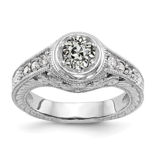Antique Style Old Mine Cut Real Diamond Ring 1.75 Carats Milgrain Shank