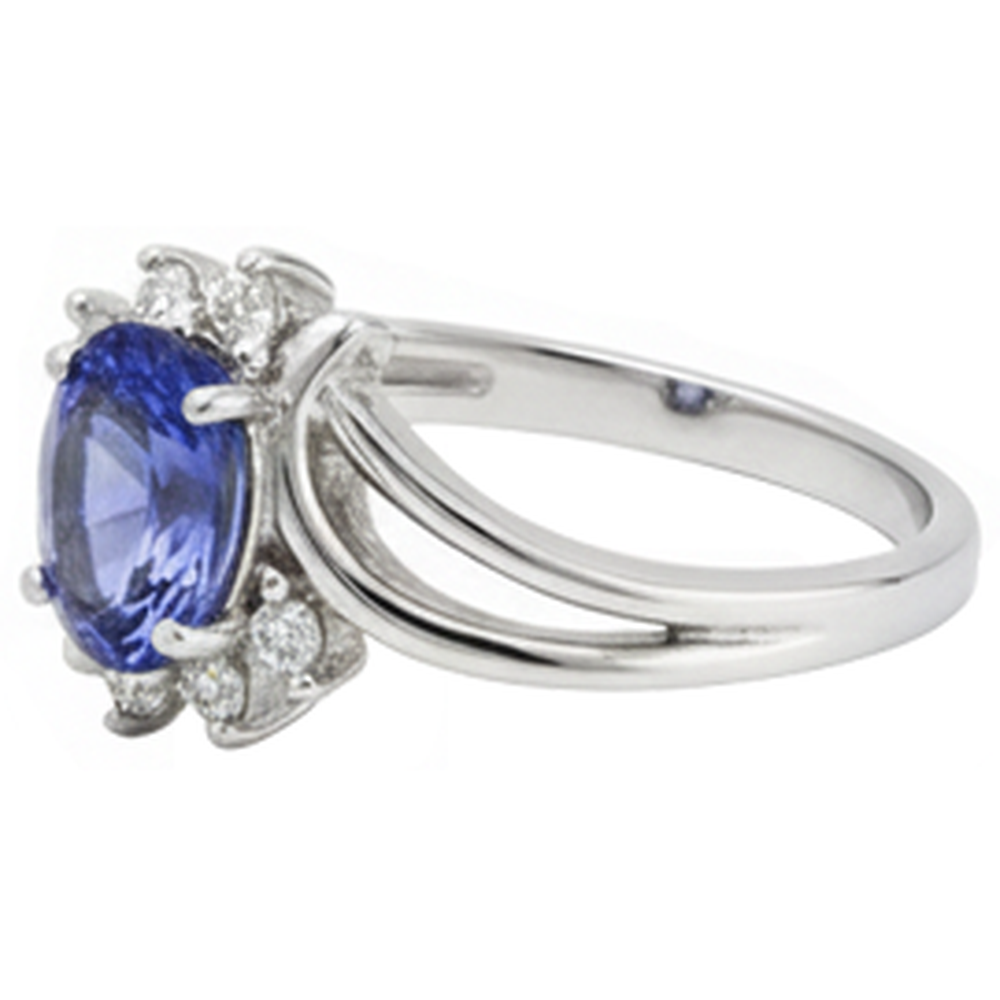 Antique Style Oval Tanzanite Natural Earth Mined DIAMOND ( NOT LAB GROWN )s 2.05 Carats Ring White Gold