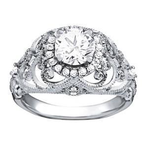 Antique Style Real Diamond Engagement Ring 1.19 Carats White Gold 14K