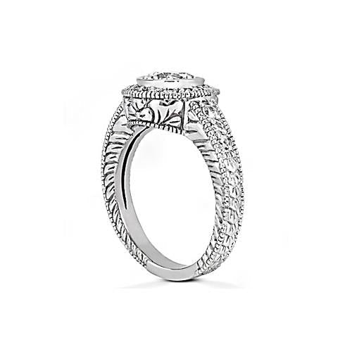 Antique Style Real Diamond Halo Ring 1.35 Carats