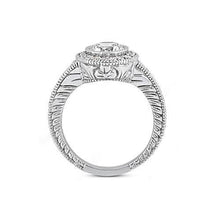 Antique Style Real Diamond Halo Ring White Gold 14K