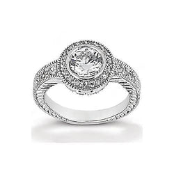Antique Style Real Diamond Halo Ring 1.35 Carats White Gold 14K