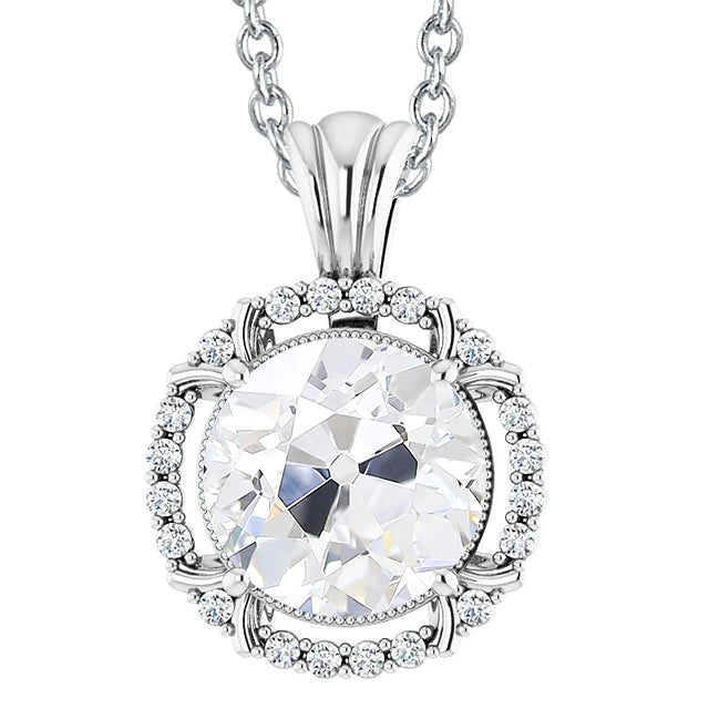 Antique Style Real Diamond Pendant Slide 6 Carats With Chain