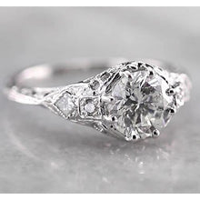 Antique Style Real Round Diamond Ring 2 Carats White Gold 14K