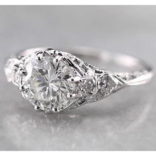 Antique Style Real Round Diamond Ring 2 Carats White Gold 14K