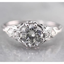 Antique Style Round Natural Earth Mined Diamond Ring 2 Carats White Gold 14K