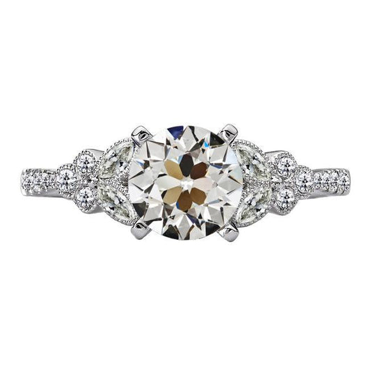 Antique Style Round & Marquise Old Cut Natural Diamond 6 Carats 14K Gold