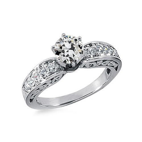 Antique Style Round Old Cut Genuine Diamond Ring 6 Prong Set 2 Carats