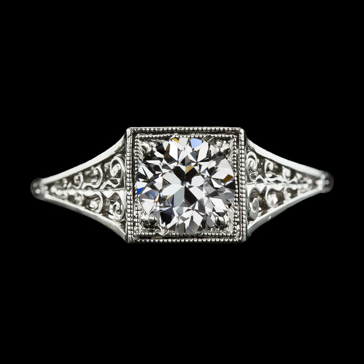 Antique Style Round Old Cut Real Diamond Solitaire Ring 2 Carats Filigree