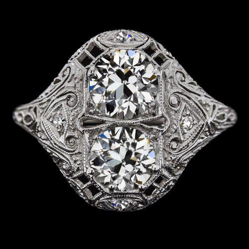 Antique Style Round Old Mine Cut Natural Diamond Ring 3.50 Carats Filigree