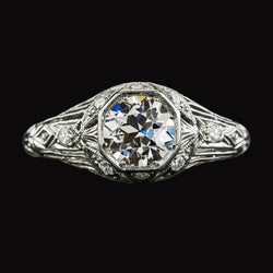 Antique Style Round Old Mine Cut Real Natural Earth Mined Diamond Ring 3 Carats Filigree