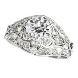 Antique Style Round Old Mine Cut Real Natural Earth Mined Diamond Ring 4 Carats Milgrain Shank