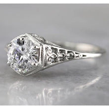 Antique Style Round Solitaire Real Diamond Ring 1.50 Carats White Gold 14K