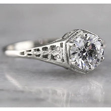 Antique Style Round Solitaire Real Diamond Ring 1.50 Carats White Gold 14K