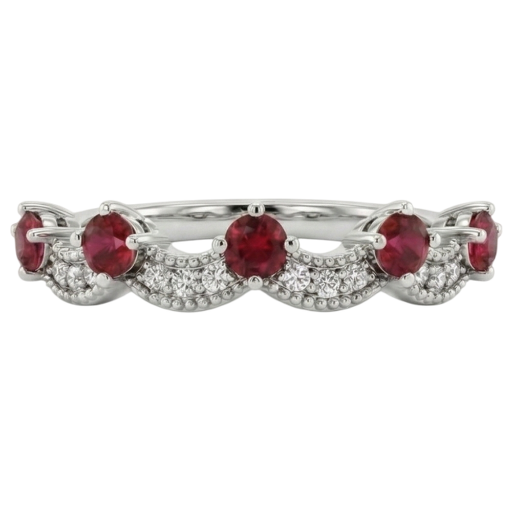 Antique Style Ruby Stone Ring White Gold 14K 2 Carats