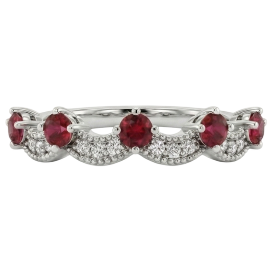 Antique Style Ruby Stone Ring White Gold 14K 2 Carats