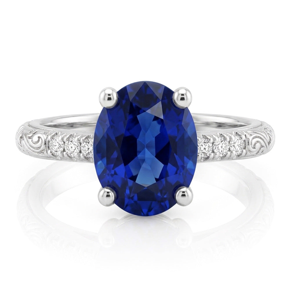 Antique Style Solitaire Blue Sapphire With Accents Ring 3.50 Carats
